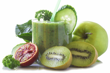 Obraz na płótnie Canvas useful vitamins green cocktail of various fruits