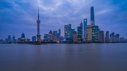 Fototapeta premium Shanghai skyline panorama in blue tone.