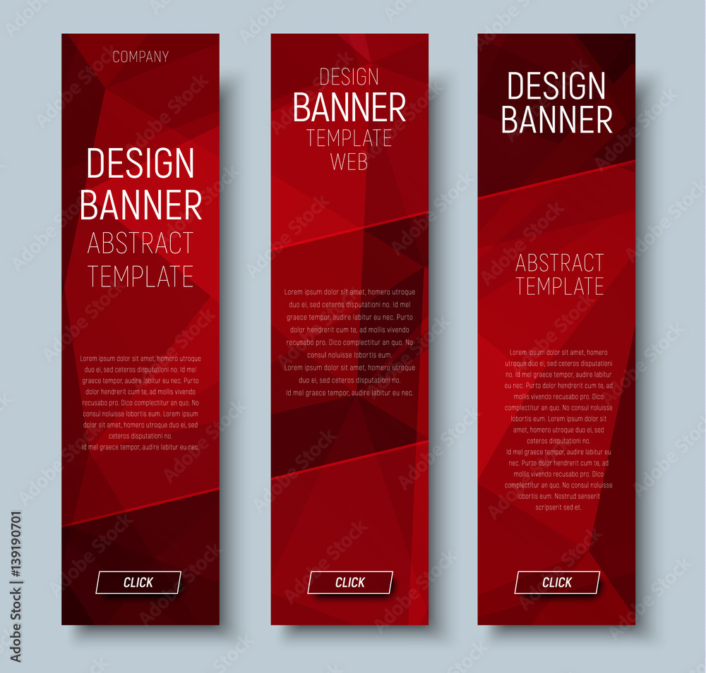 Poster web banners with abstract polygonal red backgroun