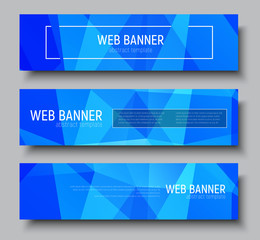 Fototapeta premium Set of horizontal web banners with polygonal blue background