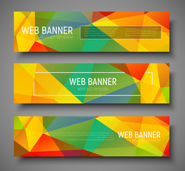 horizontal web banners with polygonal multi-colored background