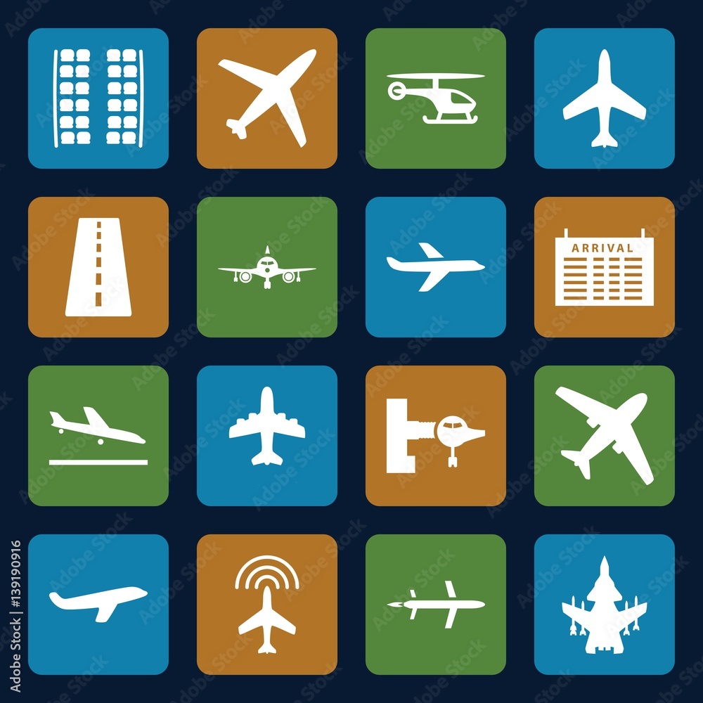 Poster set of 16 airline filled icons