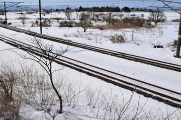 Fototapeta premium 雪国の線路（羽越本線）