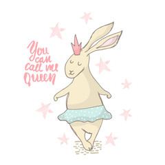 Cute Rabbit ballerina character. Kids and baby t-shirt print, bags, poster. Bunny princess hand drawn vector illustration.Fashion graphic, kids wear, baby shower card,greeting card, invitation card.