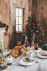 Roasted turkey on holiday table