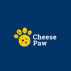 Cheese Paw Abstract Vector Sign, Emblem or Logo Template. Round Cute Footprint Silhouette.