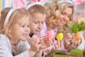 Happy family  preparing for Easter
