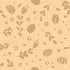 Seamless pattern with easter eggs, flowers and twigs. Vector template for textiles, wrapping, wallpapers.