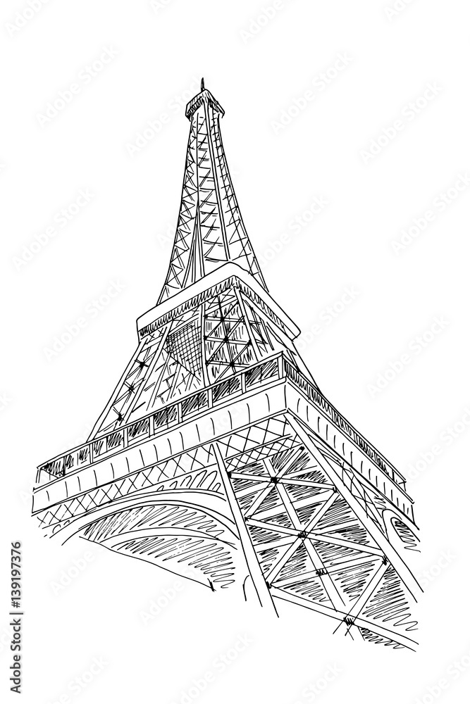 Wall mural vector sketch of Eiffel tower, Paris, France.