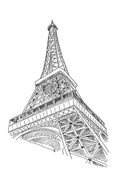 vector sketch of Eiffel tower, Paris, France.