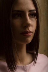 Fototapeta premium pretty sexy woman face with sexy lips and fashionable makeup