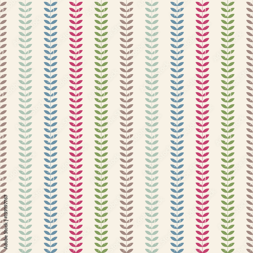 Poster seamless floral pattern with distressed look twigs and leaves in scandinavian style and retro pastel