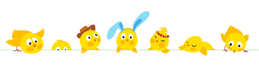 Easter horizontal vector border with cute chicks