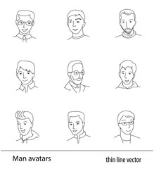Men avatar set thin line vector
