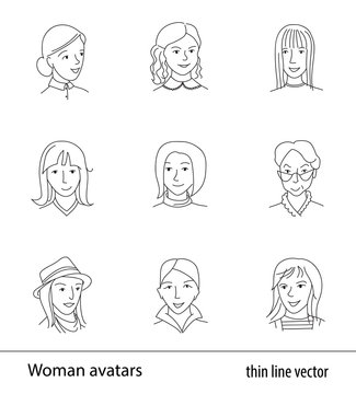 Women avatar set thin line vector