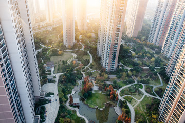 aerial view of residential district in modern city of China. © fanjianhua