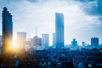 Shanghai business district in daytime,building group of China.