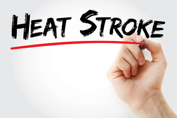 Hand writing heat stroke with marker, concept background