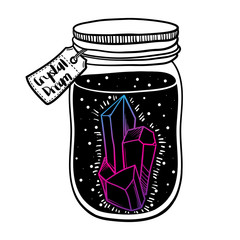 Print with a beautiful jar of crystal and diamond inside. vector illustration. a cocktail at the bar.