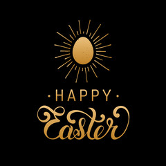 Fototapeta premium Happy Easter type greeting card with egg. Religious vector illustration in gold and black colors for poster, flyer.