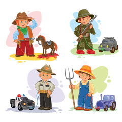 Set icons of small children different professions