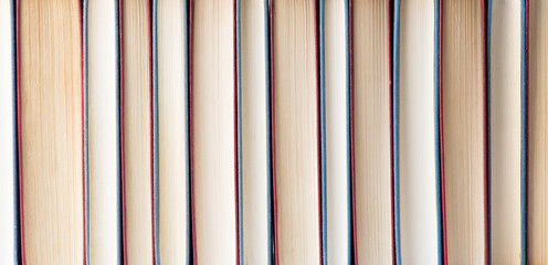 Row of books forming a background