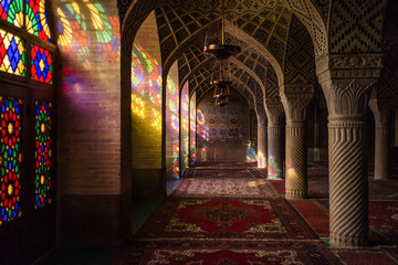 Fototapeta na wymiar Nasir al-Mulk mosque also called Pink Mosque, Shiraz, Iran.