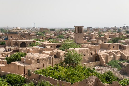 View over the Old City of Yazd, Iran - famous for its wind towers.