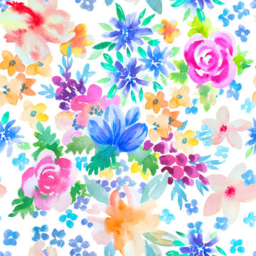 Watercolor floral botanical seamless pattern. Good for printing 