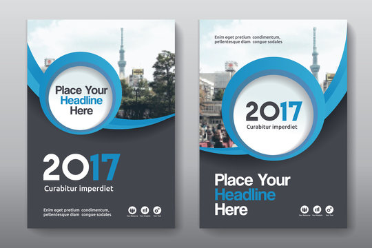 Blue Color Scheme with City Background Business Book Cover Design Template in A4. Can be adapt to Brochure, Annual Report, Magazine,Poster, Corporate Presentation, Portfolio, Flyer, Banner, Website