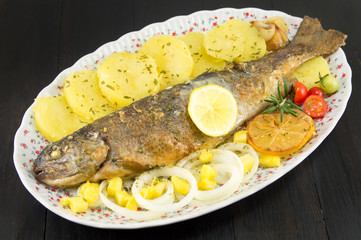 seasoned roasted trout on a plate