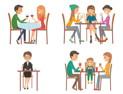 Set of vector illustration on the theme of people in restaurant
