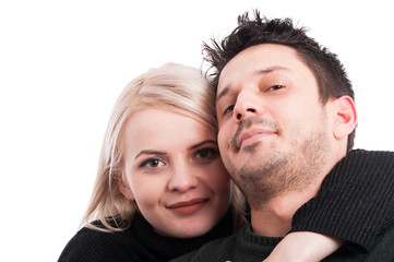 Closeup picture of young smiling lovers