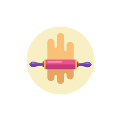 Fototapeta premium Vector modern design icon of kitchen utensils and cooking. Rolls out the dough with the rolling pin. Baking concept. Isolated on white background.
