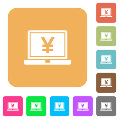 Laptop with yen sign rounded square flat icons