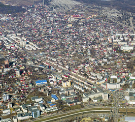 Aerial view of Iasi city seen from airplane. Tudor and Tatarasi areas in sight. Romania
