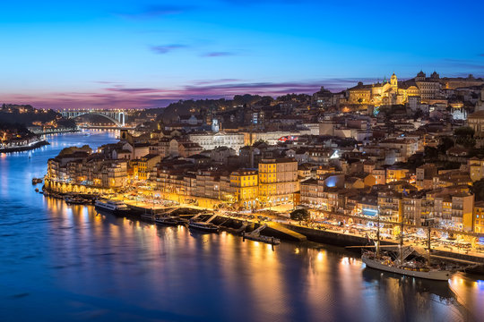 Ribeira in the evening in Porto, Portugal