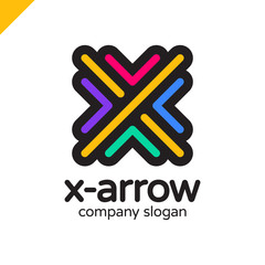 Letter X logo design concept with four arrow in round line style.