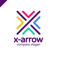 Letter X logo design concept with four arrow in round line style.