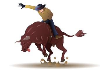 cowboy ride a wild bull on rodeo game on isolated