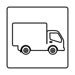 monochrome contour square frame with truck vector illustration