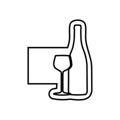 monochrome contour emblem with bottle and glass of wine vector illustration