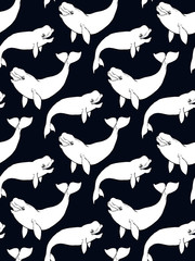 seamless pattern with white whale (beluga)