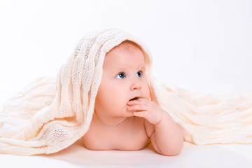 Cute baby girl on white background