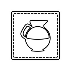 monochrome contour square and dotted line with glass jar of coffee vector illustration