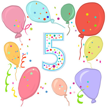 Happy Fifth Birthday. Colorful Balloon Greeting Card 