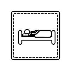 monochrome contour square and dotted line with person in bed vector illustration