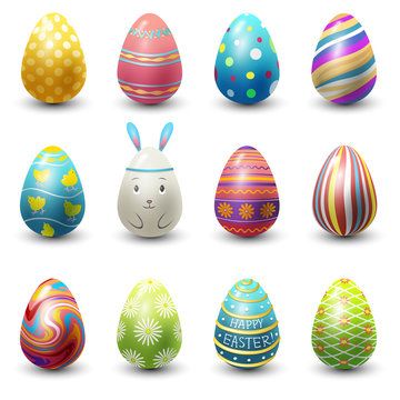 Easter eggs painted with spring vector illustration isolated on white