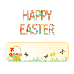 Banner Happy easter basket with Easter eggs with butterflies vintage vector illustration