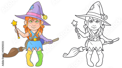 "cute cartoon witch coloring book " Stockfotos und
